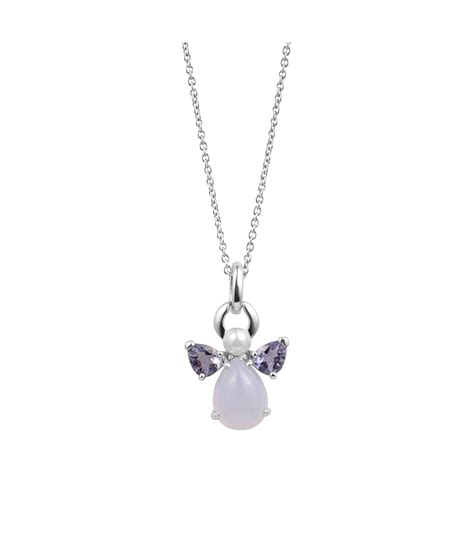 Pendentif Ange Mademoiselle Frojo Or Blanc Calc Doine Iolite Et Perle