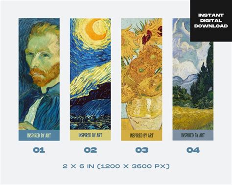 Van Gogh Printable Bookmarks Digital Print Bookmarks Art Etsy