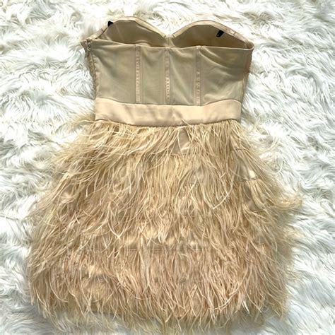 Bebe Dresses Bebe Isis Studded Embellished Feather Strapless Corset Nude Cocktail Minidress