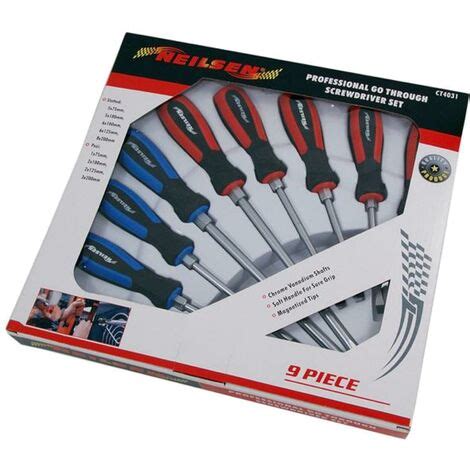 Neilsen 9pc Professional Pozi Flat Slotted Magnetic Tip Screwdriver Set