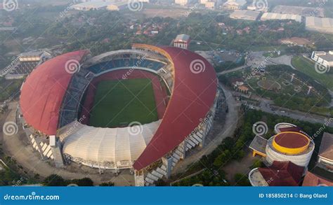 Aerial View The Largest Stadium Of Bekasi From Drone Indonesia