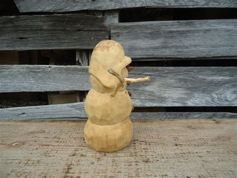 Wood Snowman Hand Carved Wood Snowman Wooden Snowman Etsy