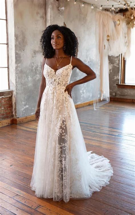 Rustic Boho Lace A Line Wedding Dress With Spaghetti Straps