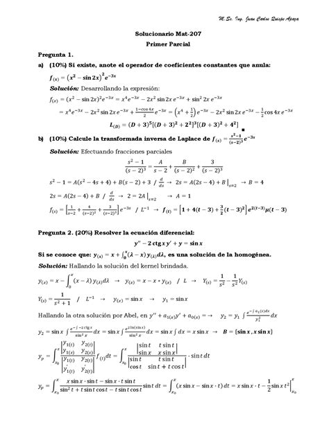 Solucionario Segundo Parcial Ecuaciones Diferenciales MAT 207