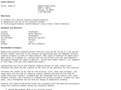Animal Behavior Lesson Plan For 9th 12th Grade Lesson Planet