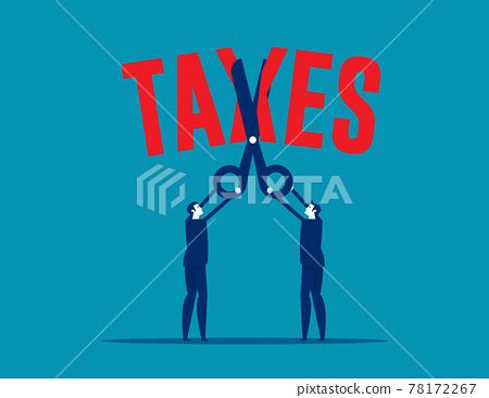 Business Team With Big Scissors Cutting Taxes Stock Illustration