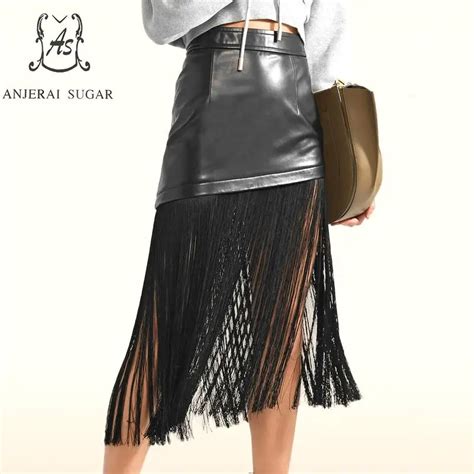 Spring Autumn Sheepskin Genuine Leather Skirts Women Black Sexy Slim