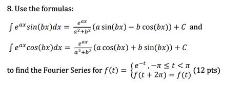 Solved Use The Formulas Seax Sin Bx Dx Eax A Sin Bx Chegg