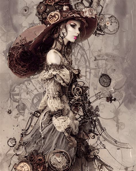 Hyper Realistic Steampunk Lady With Big Victorian Dress · Creative Fabrica