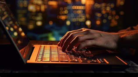 Premium Photo Close Up Of Hacker Hands Typing On Laptop Keyboard In