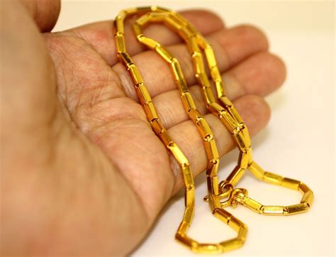 K Kt Pure Gold Baht Box Chain Necklace Handmade From Thailand