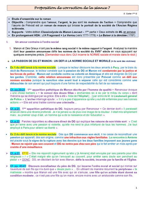 Proposition De Correction S Ance Notes Fran Ais Docsity