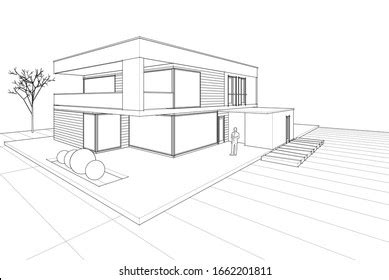 House Architectural Sketch 3d Illustration Stock Vector (Royalty Free ...