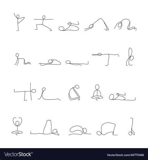 Yoga Poses Stick Figure Line Royalty Free Vector Image