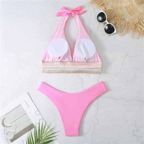 Sexy Women Micro Bikini Set Swimwear High Waist Halter Thong Beachwear