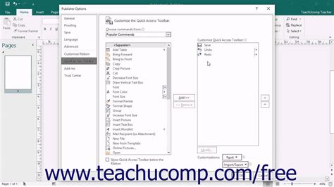 Publisher 2016 Tutorial The Quick Access Toolbar Microsoft Training Youtube