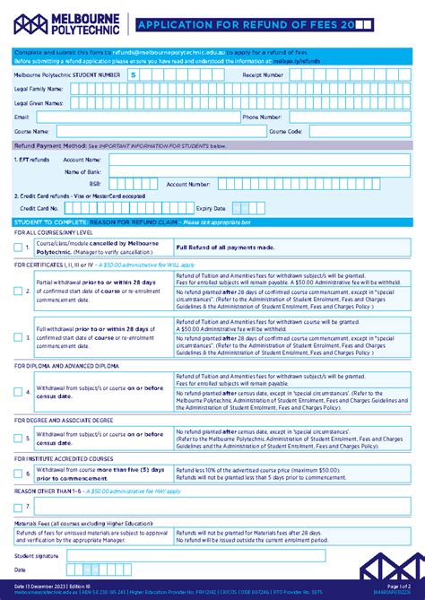 Application For Refund Of Fees Form S D D M M Y Y Y Y M M Y Y Application For Refund Of Fees