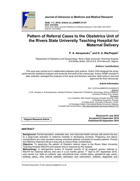 Pdf Pattern Of Referral Cases To The Obstetrics Unit Of The Rivers