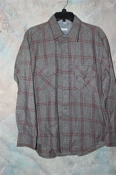 Halston Vintage Gray Checked Stripe Flannel Wool Shir Gem