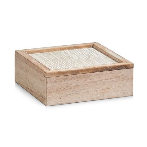 Boite De Rangement Decorative Carree En Bois Naturel 20 X 20 Cm Zeller