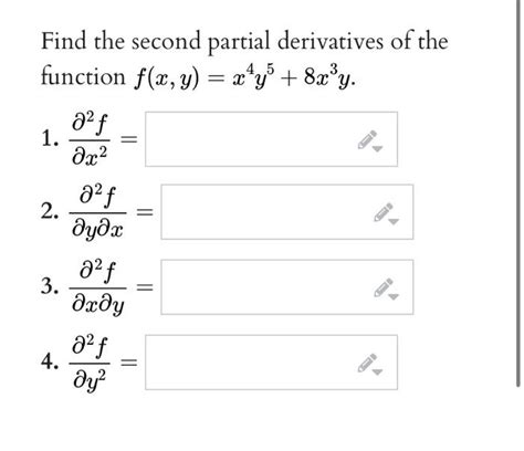 Solved Find The Second Partial Derivatives Of The Function