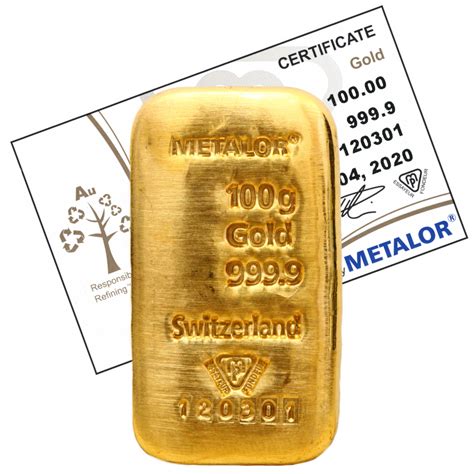 Metalor 100 Gram Cast Gold Bar Gold Forever