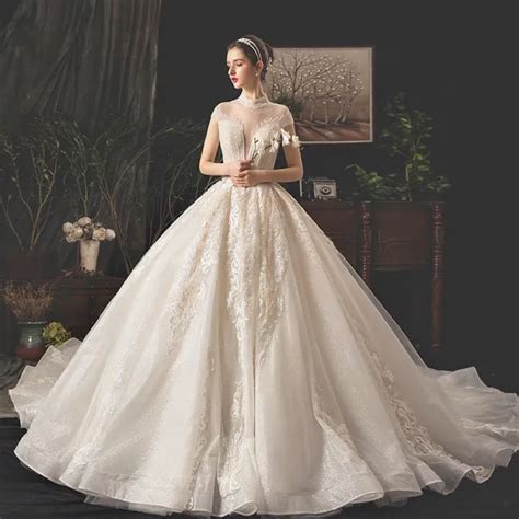 Vintage Retro Champagne Wedding Dresses A Line Princess See