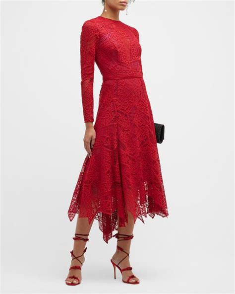 Tadashi Shoji Lace Handkerchief Midi Dress In Red Lyst