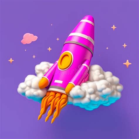 Mystical Rocketry Whimsical Soaring Through The Purple Skies Stock