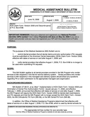 Fillable Online ADA Claim Form Version 2006 And Discontinuance Fax