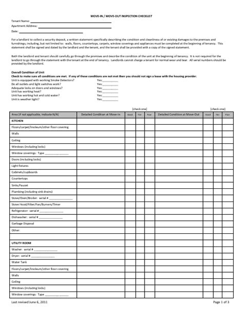 Move In Inspection Template Prntbl Concejomunicipaldechinu Gov Co