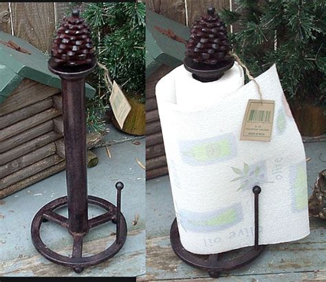 Handcrafted Iron Pine Lodge Pinecone Paper Towel Holder Moose R Us