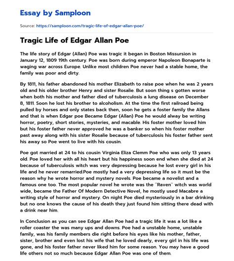 ≫ Tragic Life of Edgar Allan Poe Free Essay Sample on Samploon.com