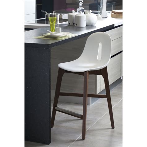 Tabouret Bas Woody Blanc Structure Noyer Cr Aligne Groupe Sofive