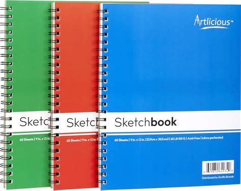 Amazon.com: Sketch Book 3 Pack - 9" x 12", 180 Heavy Weight Sheets ...