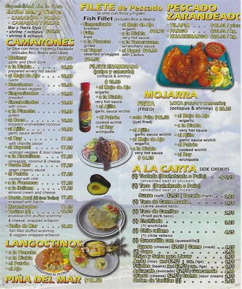 Menu At Mar Y Tierra Restaurant Covina