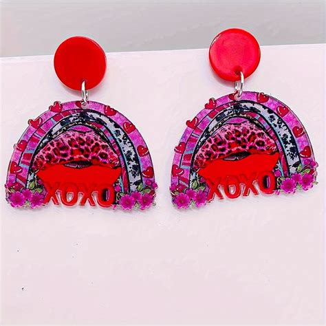 Valentines Day Party Acrylic Earrings Heart Red Lips Dangle Temu