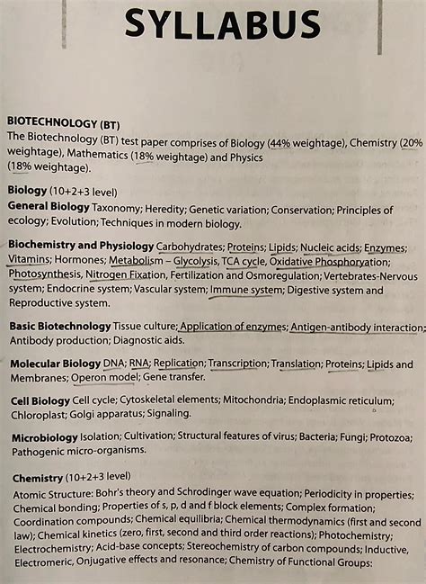 Syallabus For Iit Jam Biotechnology