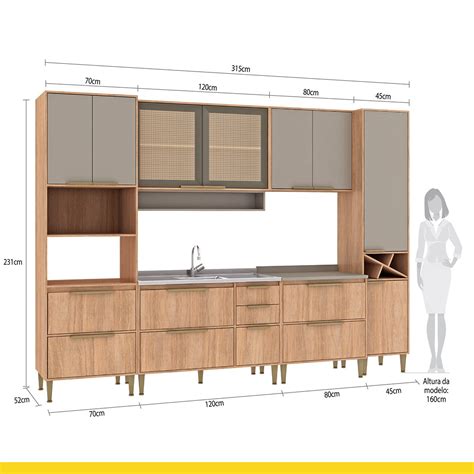 Cozinha Modulada Completa Bee 315 Cm 6 Peças Armários Balcão Pia Adega