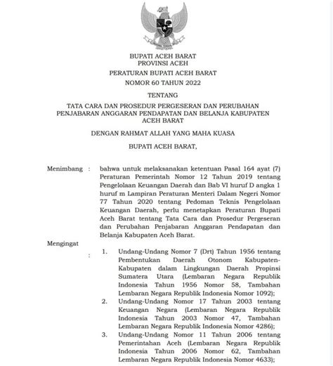 Pemkab Pemkab Aceh Barat Terbitkan Perbup Nomor 60 Tahun 2022 Tentang