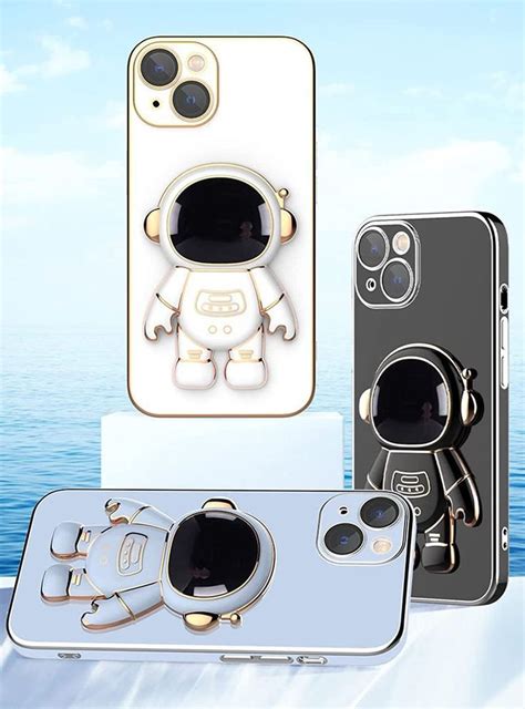 Fmuxqje 6D Plating Astronaut Hidden Stand Case Compatible With IPhone