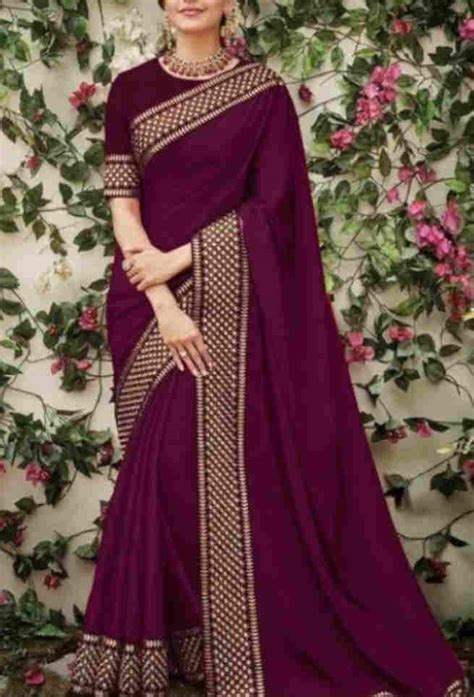 Buy Multi Color Plain Silk Saree Lace Border Online Trendwati