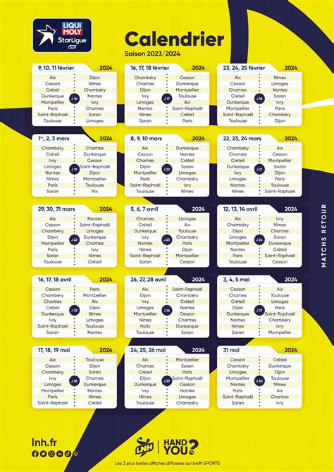 Découvrez le calendrier du C Chartres Métropole Handball pour la saison