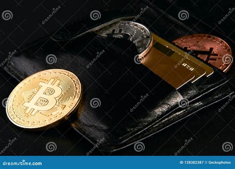 Wallet With Golden Bitcoins And Bank Credit Cards Stock Image Image