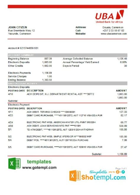 Cameroon Uba Bank Statement Easy To Fill Fake Template In Excel And Pdf