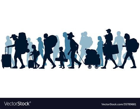 Moving people crowd human emigration silhouette Vector Image