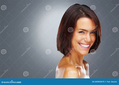 Beautiful Naked Woman Against Colored Background Closeup Portrait Of A