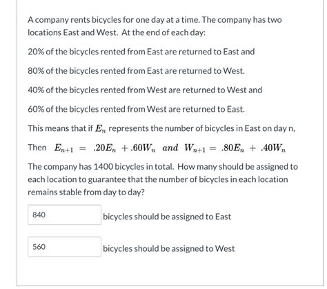 Solved A Company Rents Bicycles For One Day At A Time The Chegg