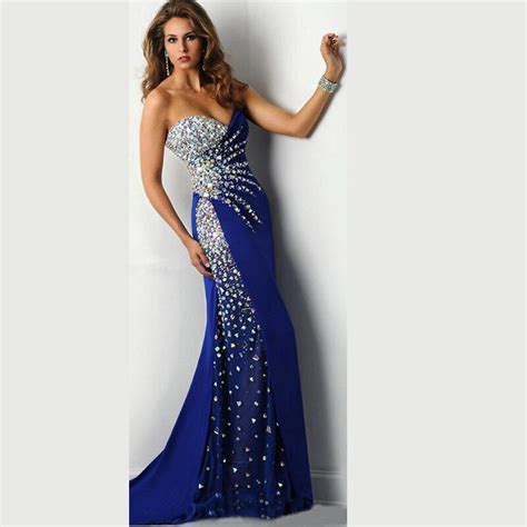 Stunning Royal Blue Sweetheart Crystals Long Long Formal Mermaid Prom