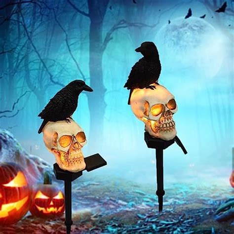 Amazon The Riverbank Brands Scary Glowing Skull Crow Solar